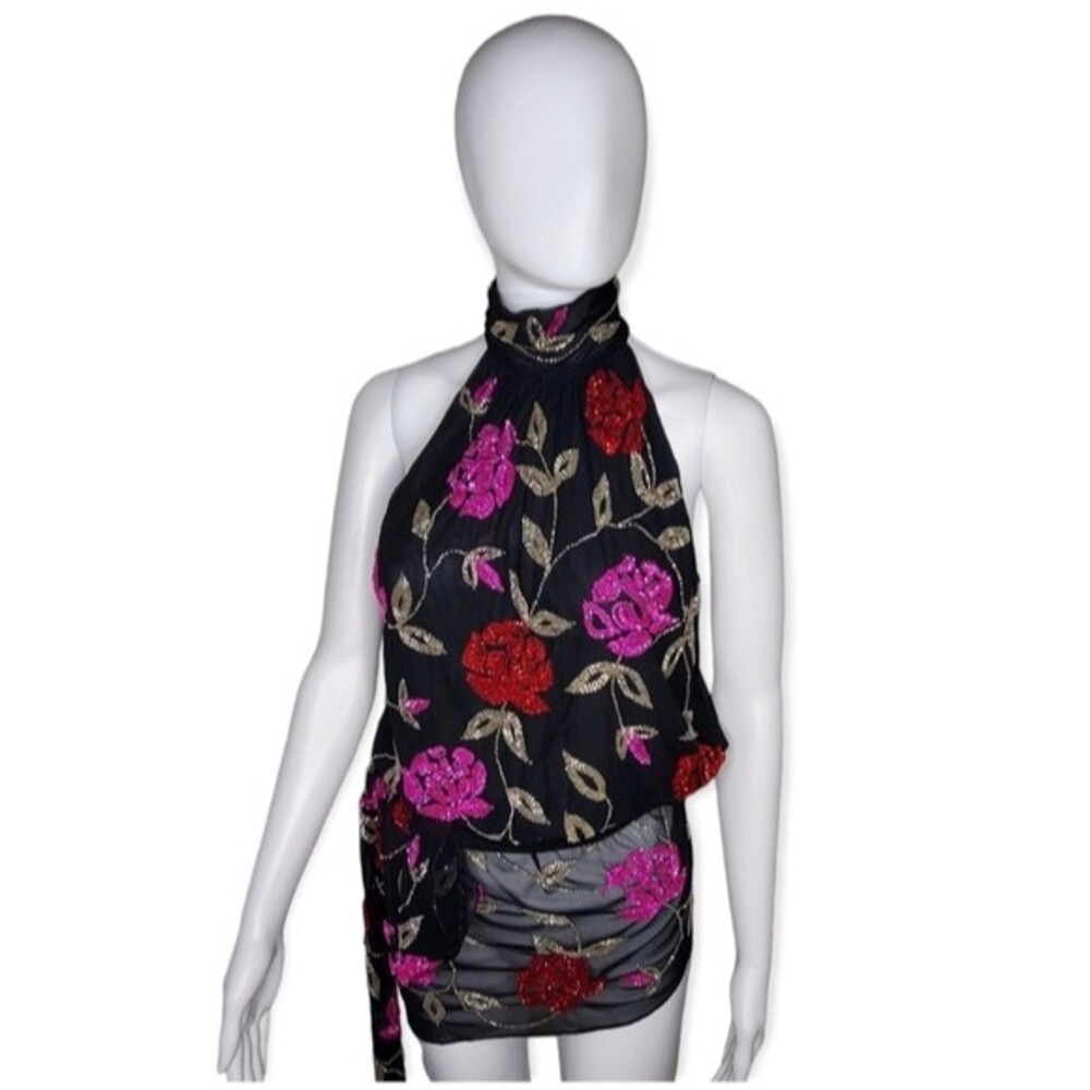 CheetaB Floral Beaded Top Size 6